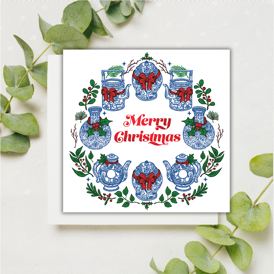 CHARITY CHRISTMAS CARD: Luxe Red Foil Festive Hong Kong Wreath (single)