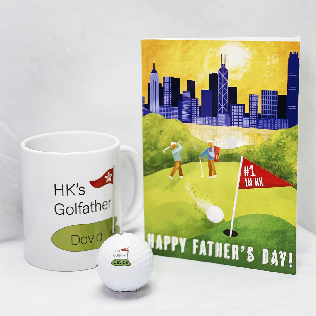 HOLE-IN-ONE SET: 3 Personalised Golf Balls + Custom Mug + Greeting Card + Local Delivery