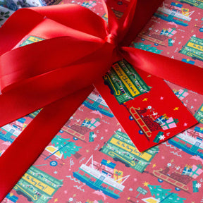 CHRISTMAS CHARITY GIFT WRAP AND TAGS: Festive Transport (10 sheets + 20 tags)