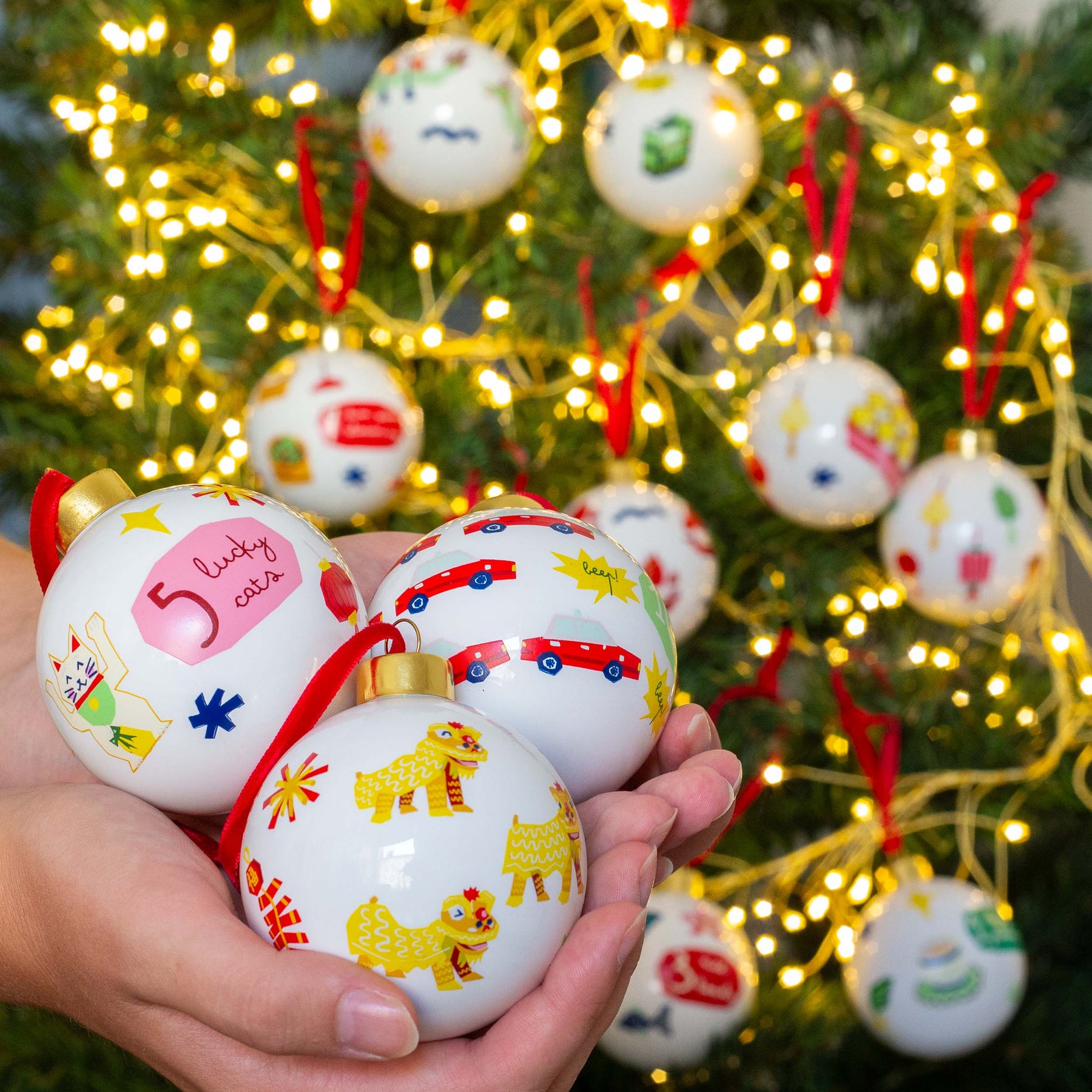 BOXED SET OF 12 GLASS BAUBLES: 12 Days of Hong Kong Christmas