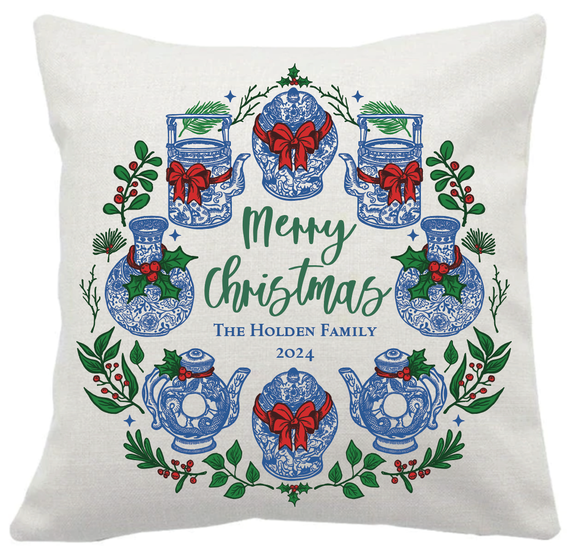 PERSONALISED CUSHION: Festive Hong Kong Wreath