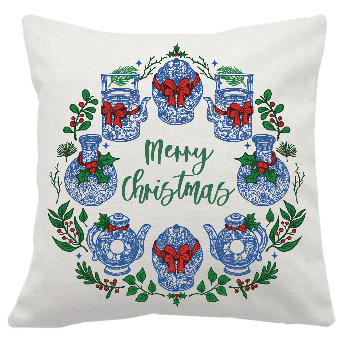 CUSHION: Festive Hong Kong Wreath