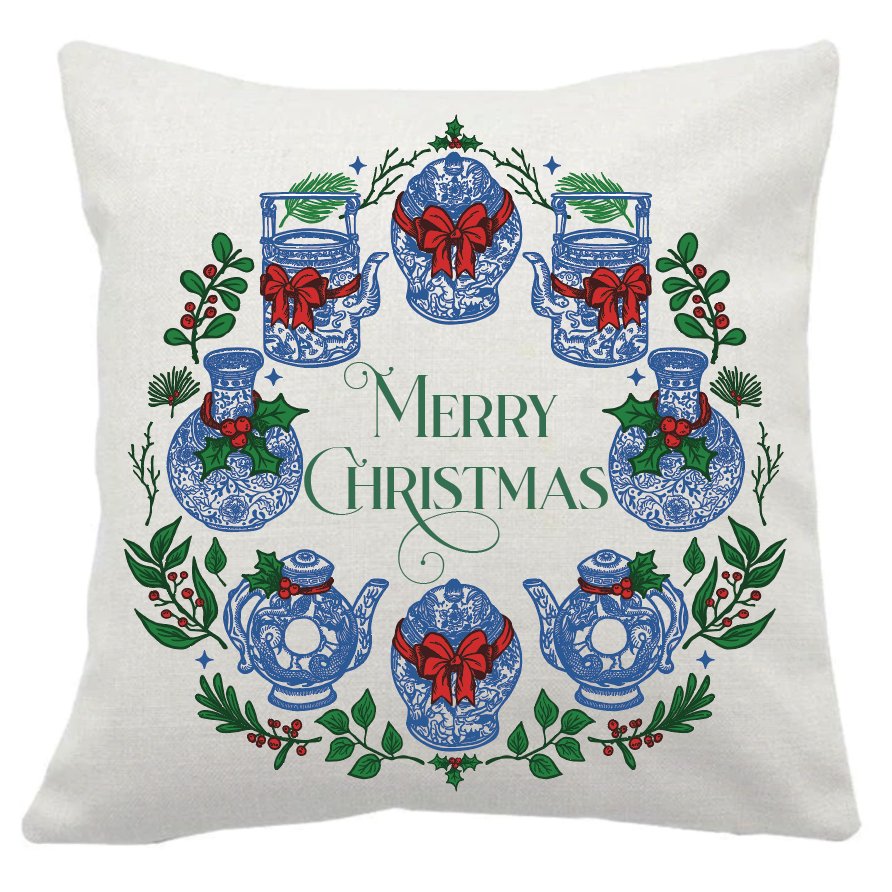 CUSHION: Festive Hong Kong Wreath