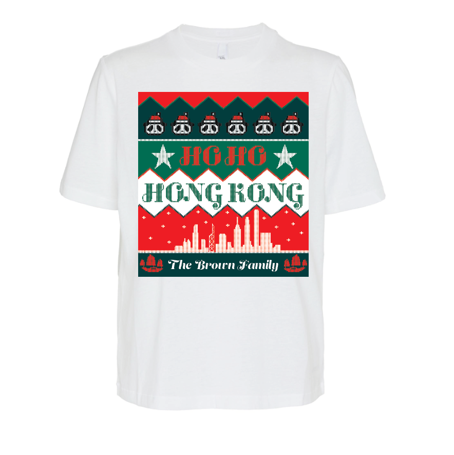 PERSONALISED WHITE CHRISTMAS T-SHIRT: Hong Kong Fairisle