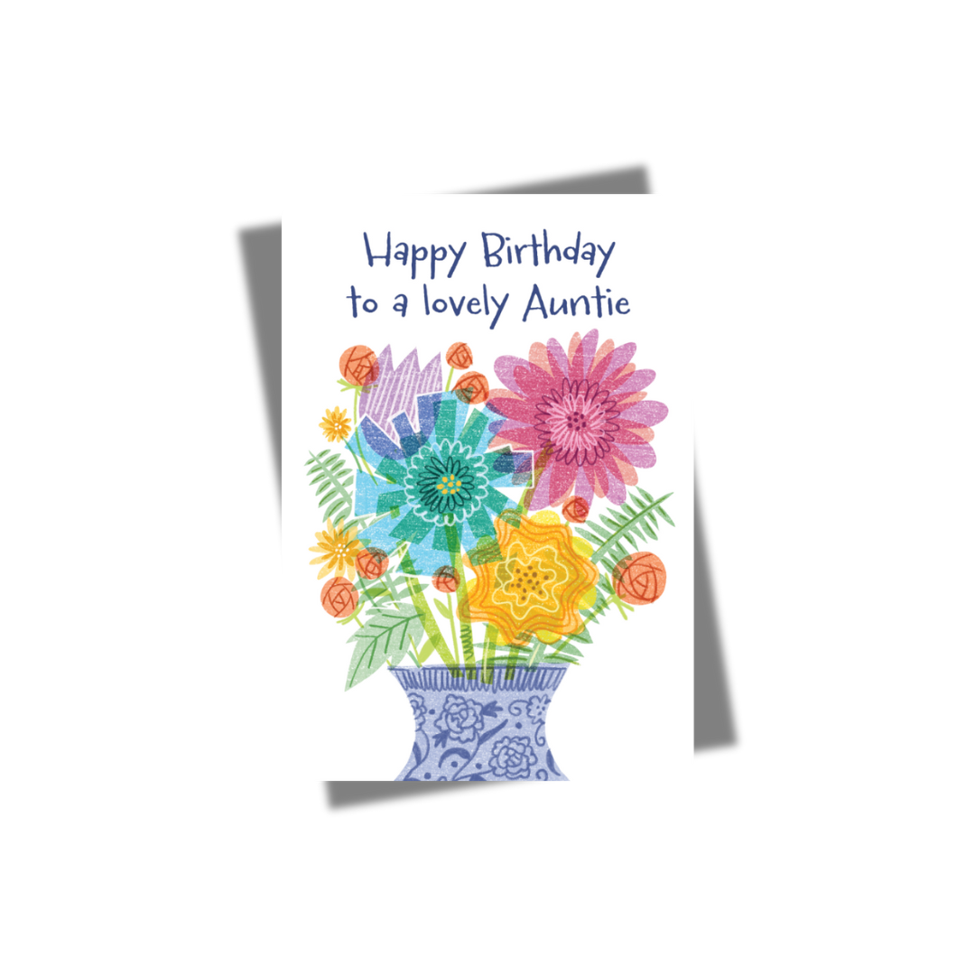 GREETING CARD:  Happy Birthday Flowers- Lovely Auntie