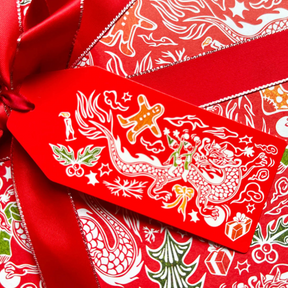 CHRISTMAS CHARITY GIFT WRAP AND TAGS: Festive Chinoiserie & Dragon (10 sheets + 20 tags)