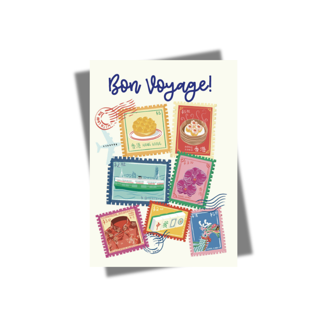 GREETING CARD: Bon Voyage Stamps (2 sizes)