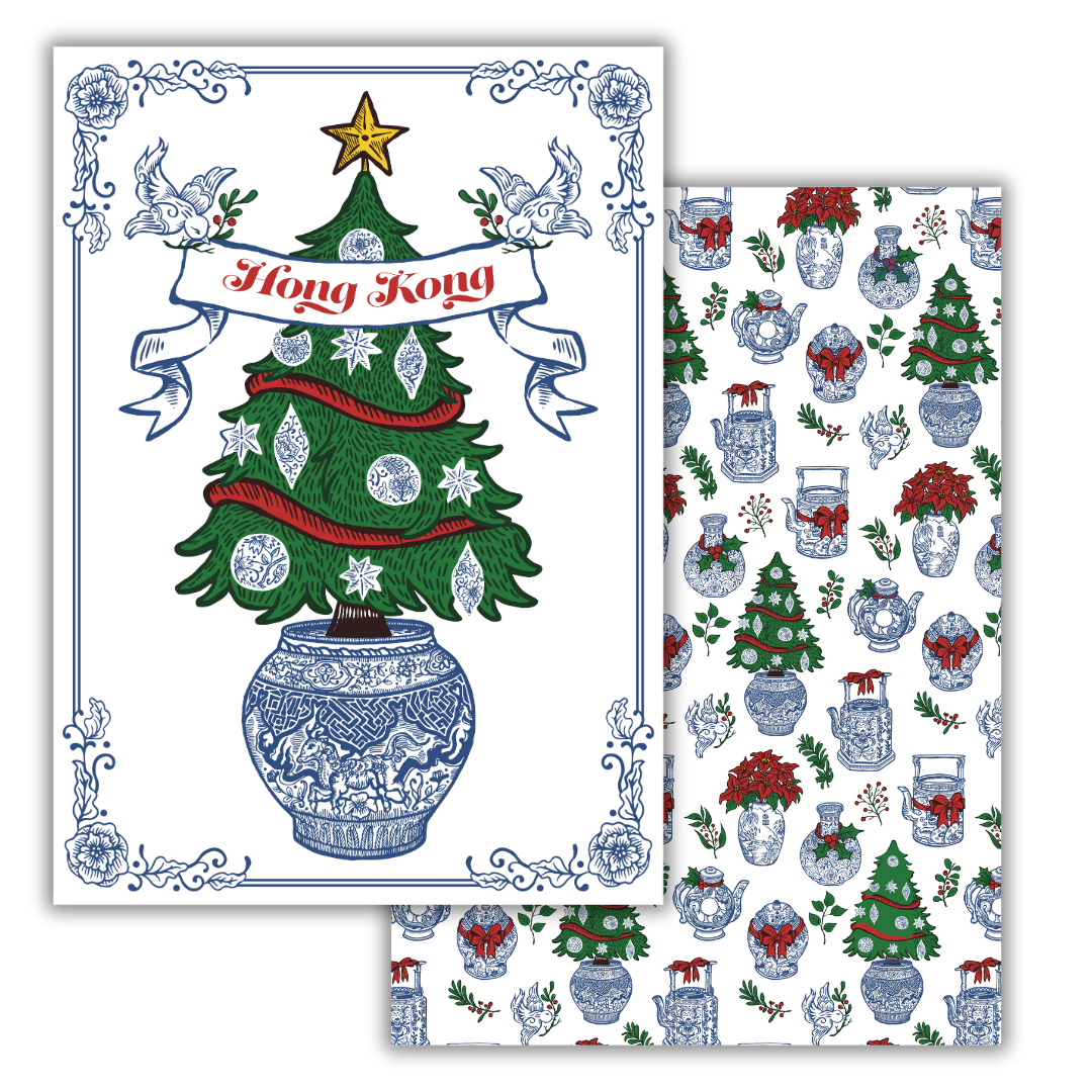 TEA TOWEL - Festive Blue & White (set of 2)