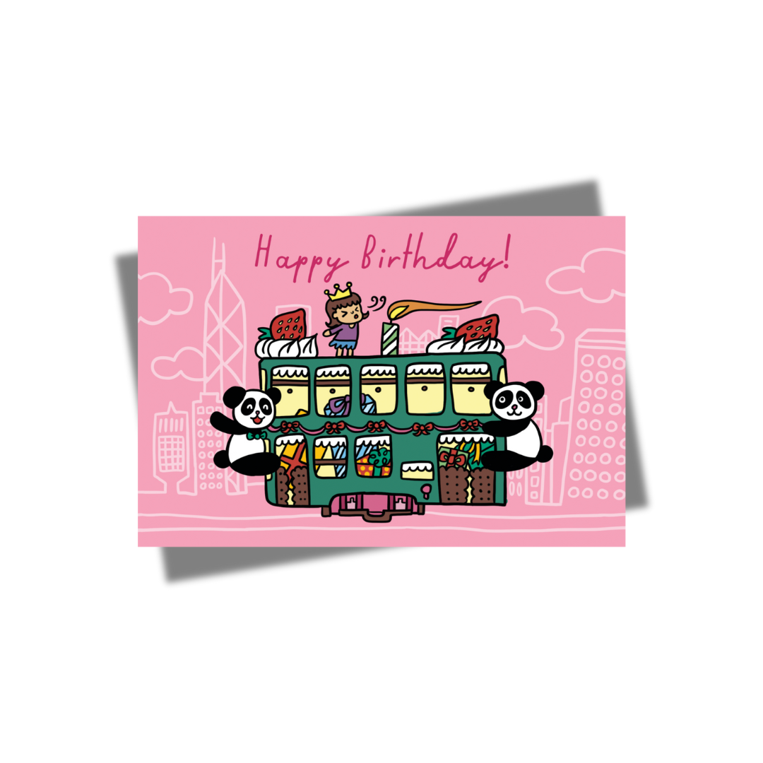 GREETING CARD: Happy Birthday - Pink Tram