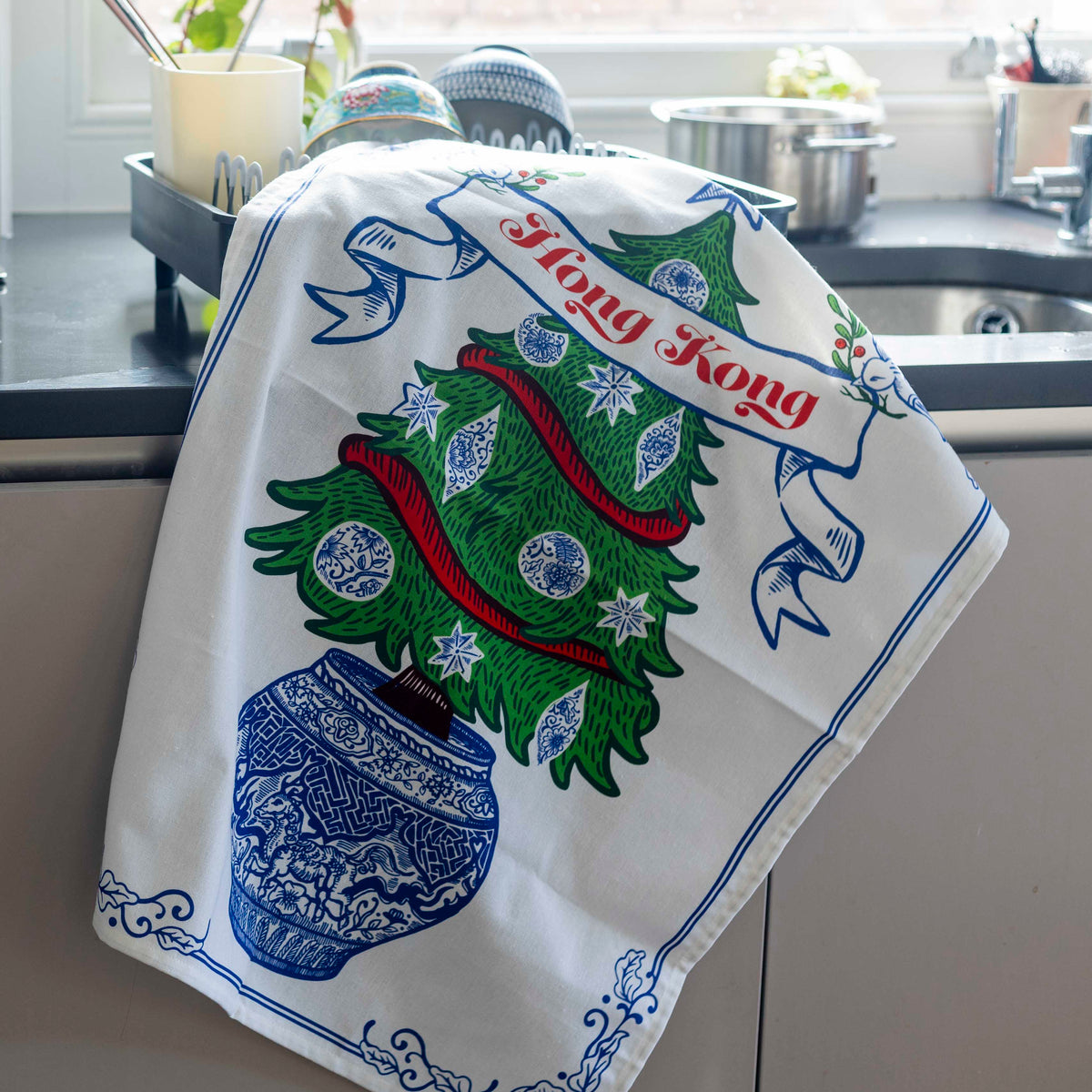 TEA TOWEL - Festive Blue & White (set of 2)